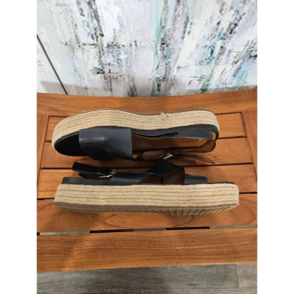 Naturalizer Jasmin Black Leather Espadrille Platform Sandals Womens Size 8M